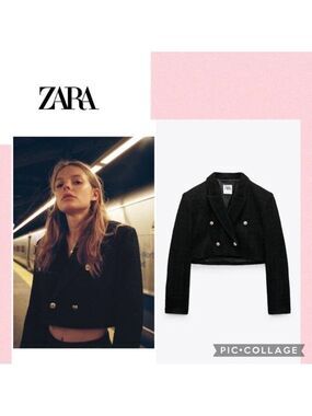 Zara Women Gold Button Up Textured Crop Jacket XS S